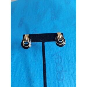 VTG Trifari Black Enamel Gold Tone Swirl Pierce Earrings